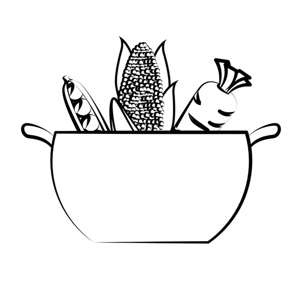 Olla de cocina con alimentos saludables icono aislado — Vector de stock