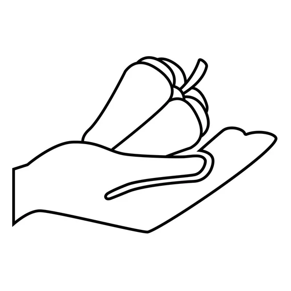 Рука человека со свежими овощами изолированный значок — стоковый вектор