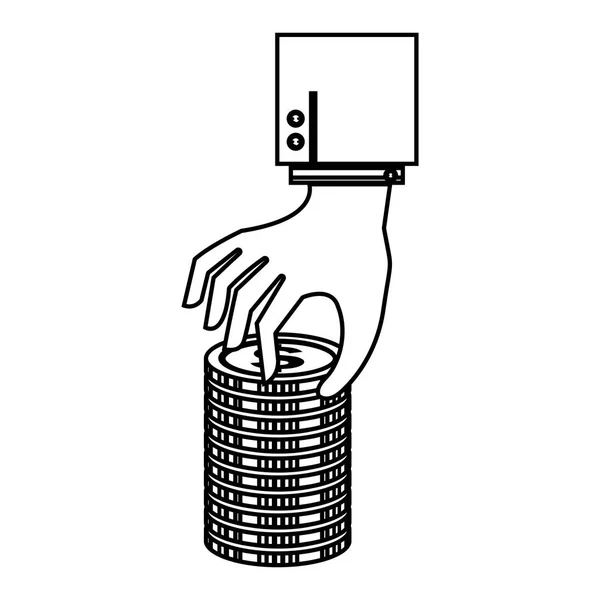 Mão humana com moeda — Vetor de Stock