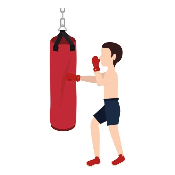 Boxer silhouette avatar con icona del sacco da boxe — Vettoriale Stock