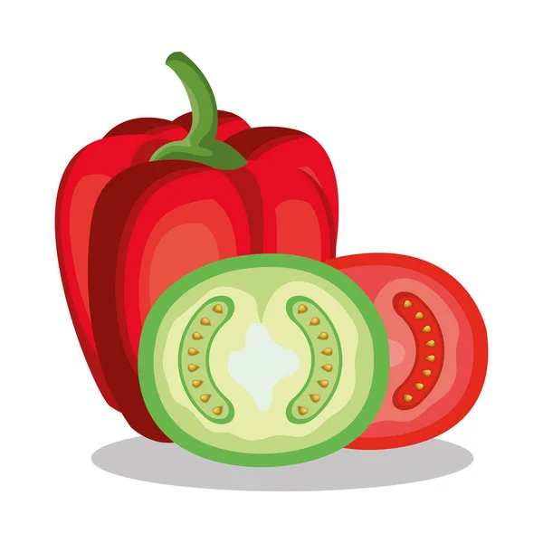 Pimentão e tomate frescos — Vetor de Stock