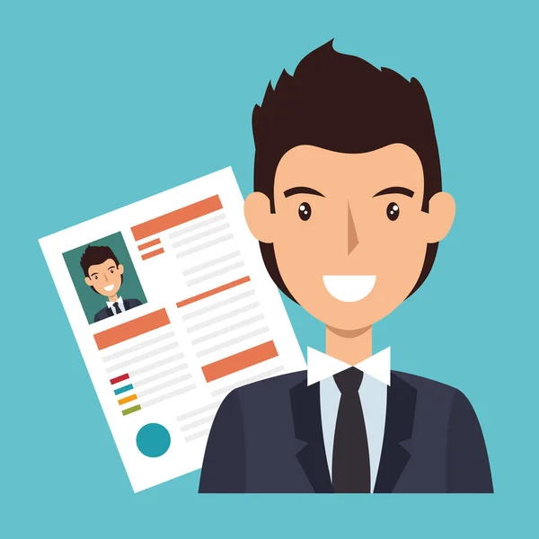 Avatar personagem empresário com ícone cv — Vetor de Stock