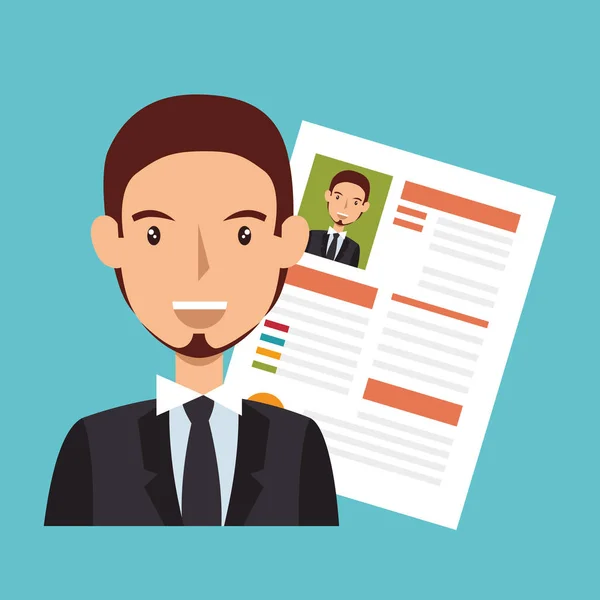 Avatar personagem empresário com ícone cv — Vetor de Stock