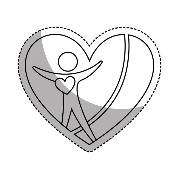Corazón con icono de silueta humana — Vector de stock