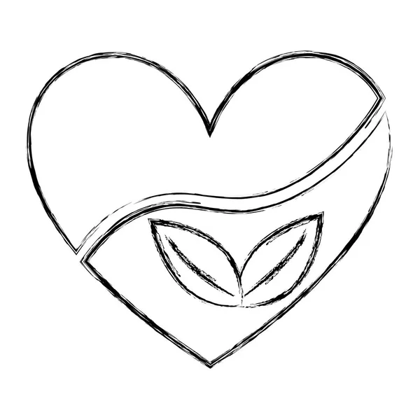 Coeur avec icône de la plante de feuilles — Image vectorielle