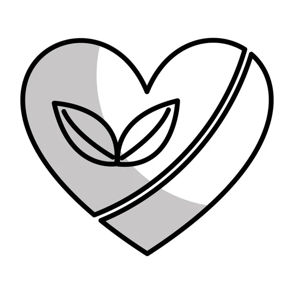 Coeur avec icône de la plante de feuilles — Image vectorielle