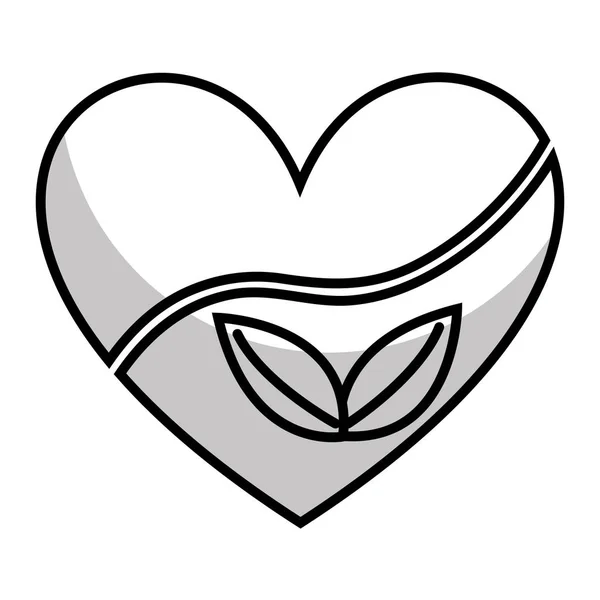 Coeur avec icône de la plante de feuilles — Image vectorielle