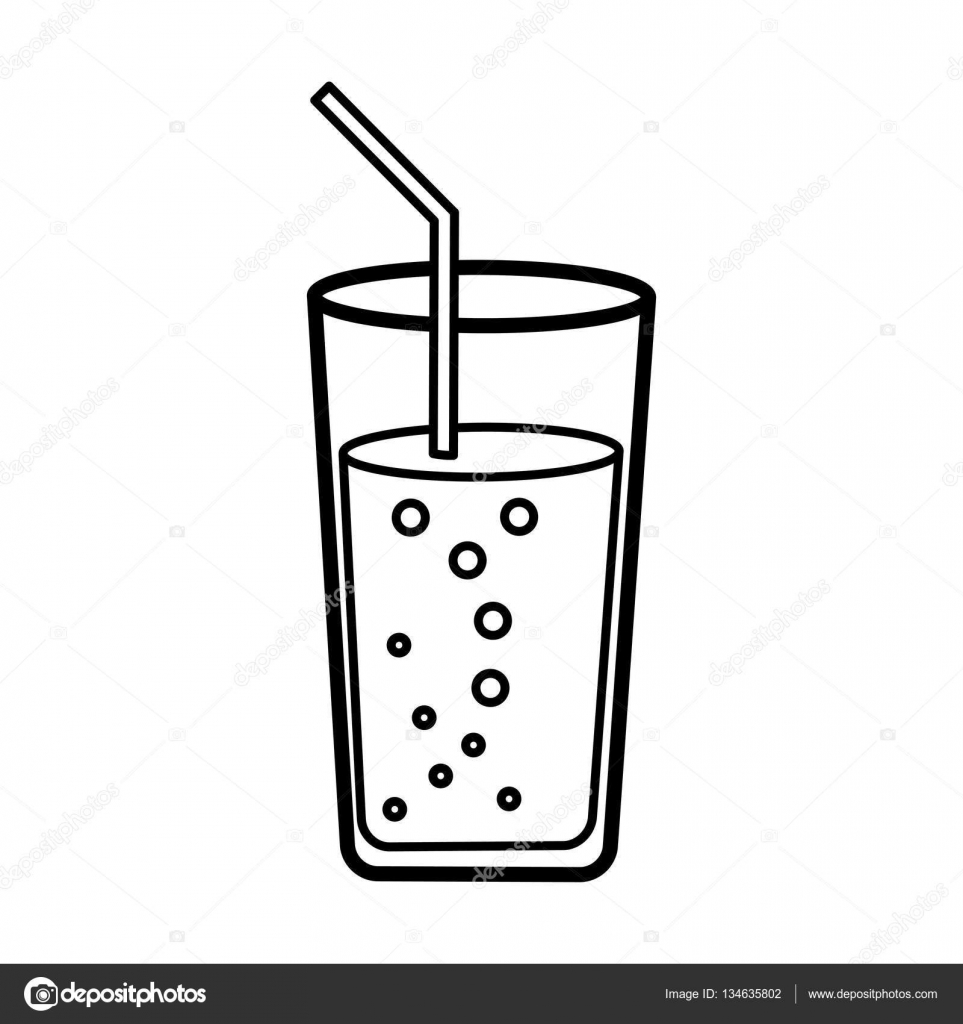 Water glass with straw drawing Royalty Free Vector Image