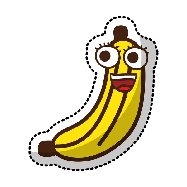 Plátano fruta carácter cómic icono — Vector de stock