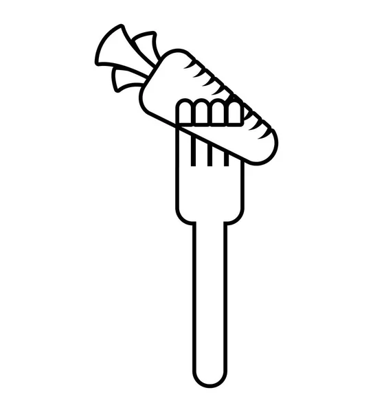 Gaffel med morot färska vegetabiliska isolerade ikon — Stock vektor