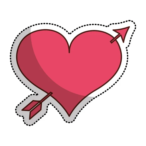 Corazón amor dibujo con icono de flecha — Vector de stock