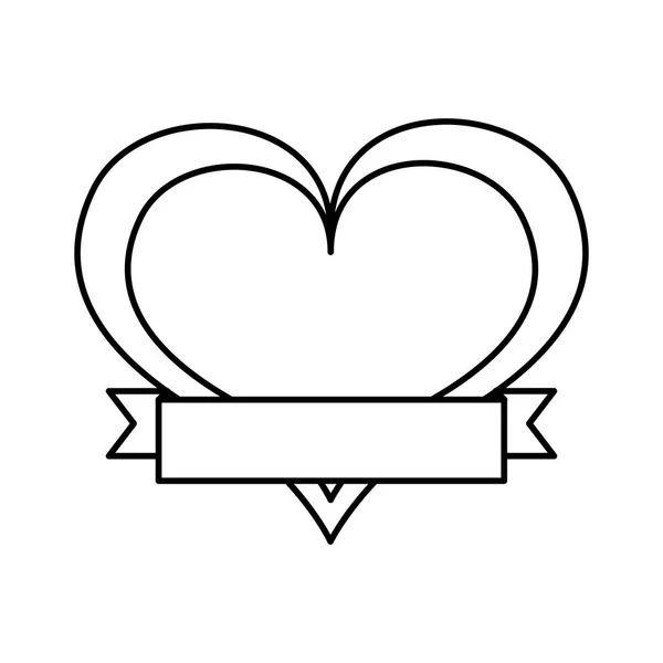 Corazón amor dibujo con cinta icono — Vector de stock