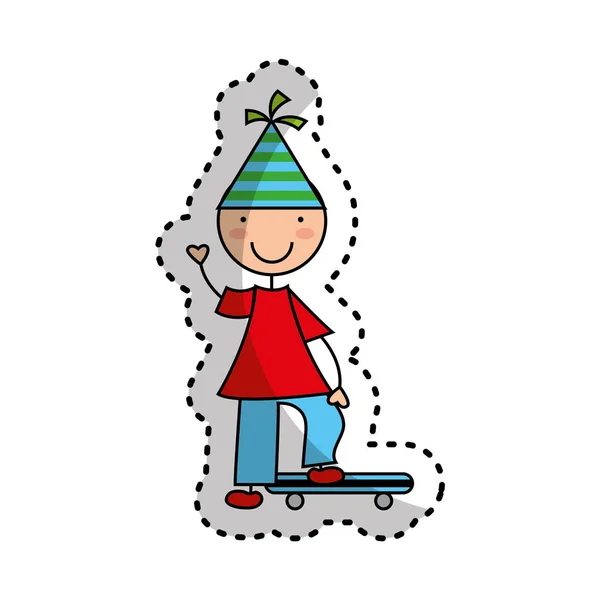 Cute boy character with party hat — Stock Vector