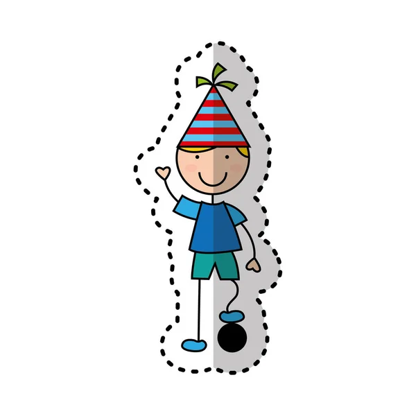 Personnage garçon mignon avec chapeau de fête — Image vectorielle