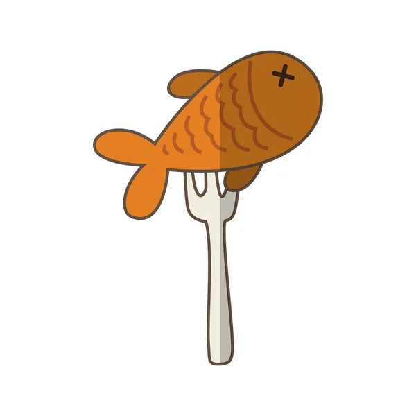 Tenedor con carne de pescado icono aislado — Archivo Imágenes Vectoriales