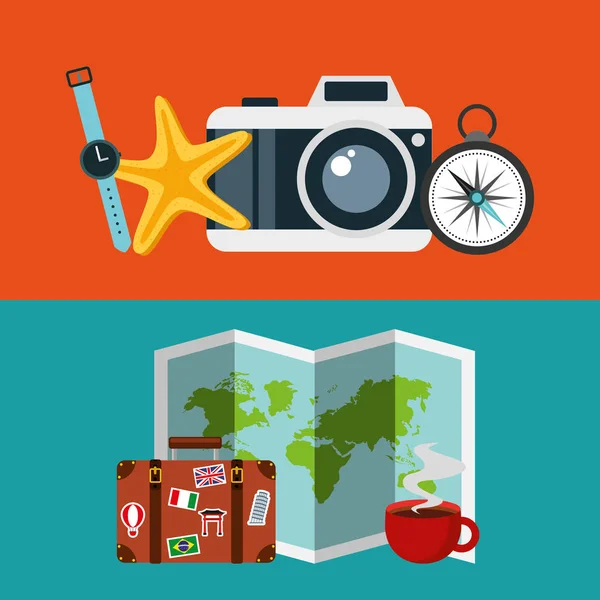 Voyage vacances ligne plate icônes — Image vectorielle