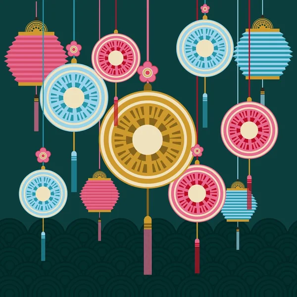 Chińskie lampiony dekoracje — Wektor stockowy