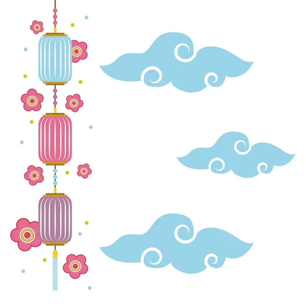 Lanternes chinoises décoration — Image vectorielle