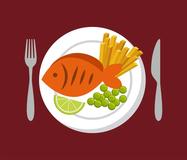 Icono de pescado y verduras — Archivo Imágenes Vectoriales