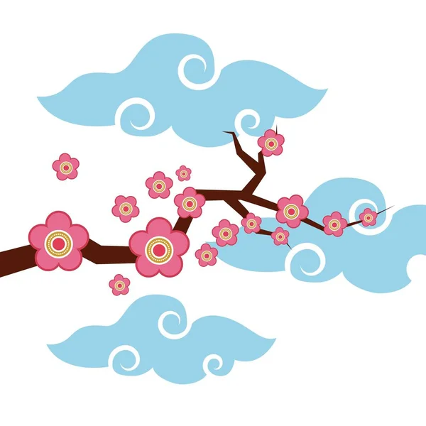 Branche avec des fleurs roses — Image vectorielle