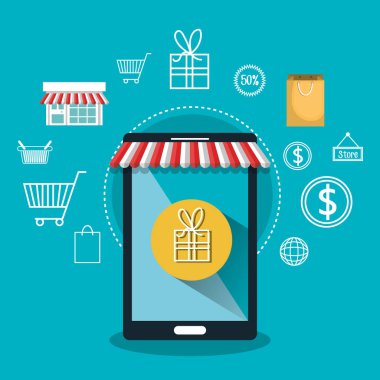 elektronik ticaret düz çizgi simgeler