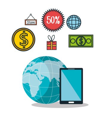 elektronik ticaret düz çizgi simgeler