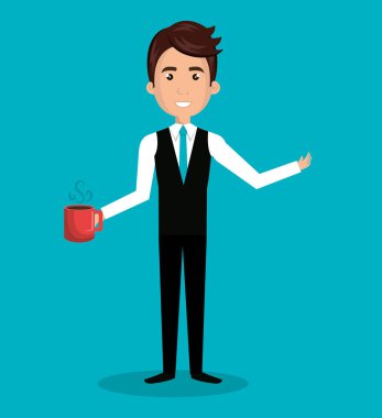 izole fincan kahve tutan adam çizgi film