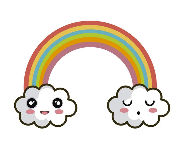 Pictogram regenboog wolk gezichten ontwerp — Stockvector