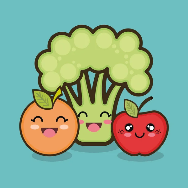 Set cartoon fruit vegetable design — Stock Vector