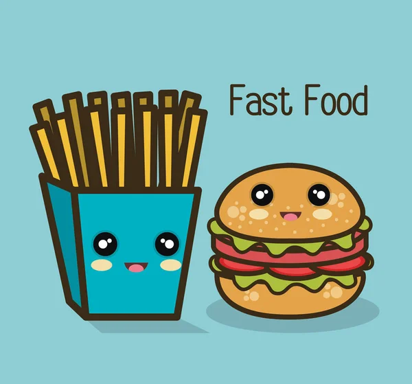 Simgesi karikatür burger patates tasarım — Stok Vektör