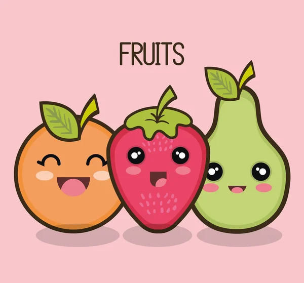 Ensemble dessin animé fruits design — Image vectorielle