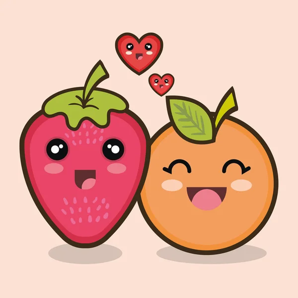 Ensemble dessin animé fruits design — Image vectorielle