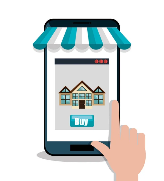 Casa immobiliare comprare smartphone design — Vettoriale Stock