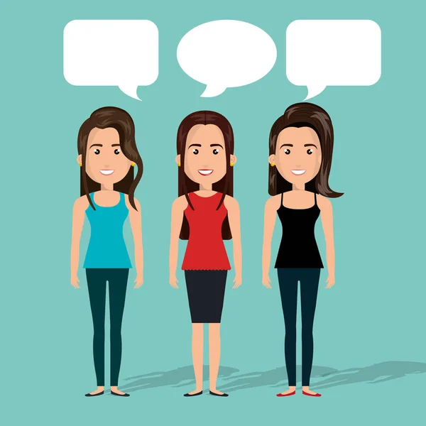 Groep vrouwen praatjebel praten geïsoleerd — Stockvector