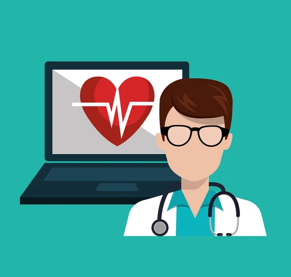Conjunto médico laptop serviços médicos isolados — Vetor de Stock