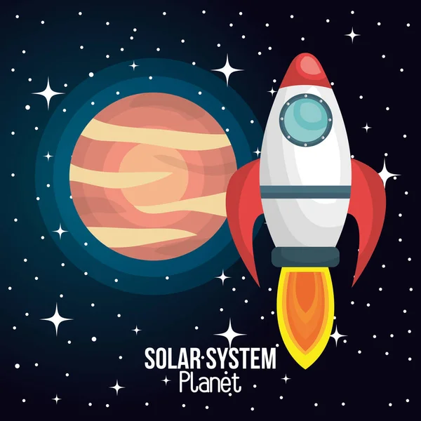 Raketenschiff Sonnensystem isoliert — Stockvektor