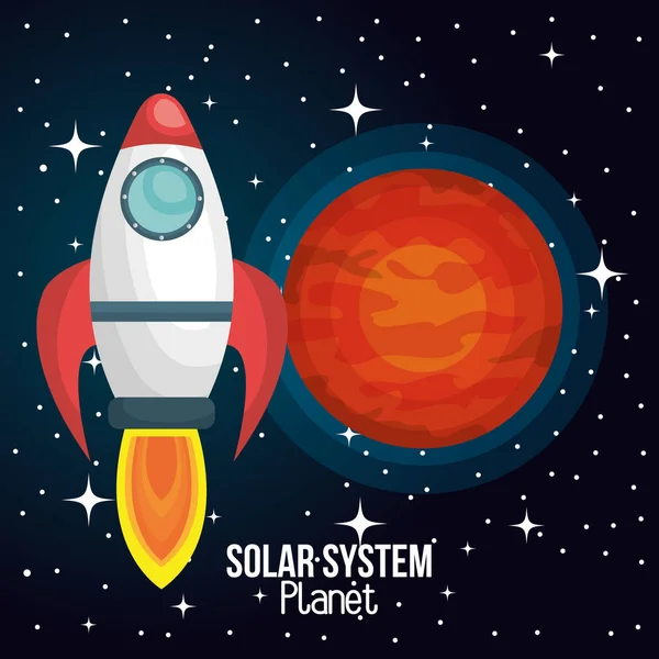 Raketenschiff Sonnensystem isoliert — Stockvektor