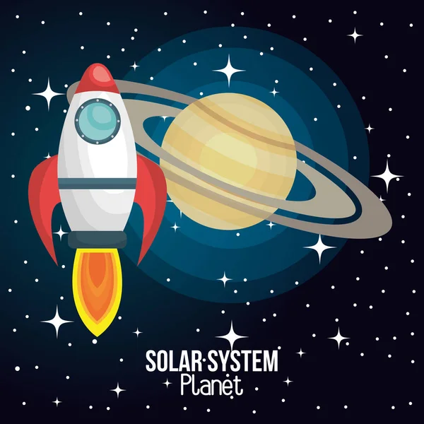 Raketenschiff Sonnensystem isoliert — Stockvektor