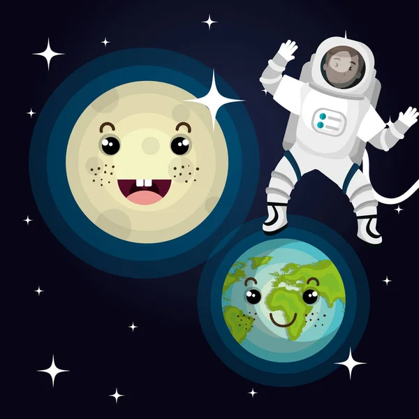 Astronauten-Karikatur Weltraum isoliert — Stockvektor