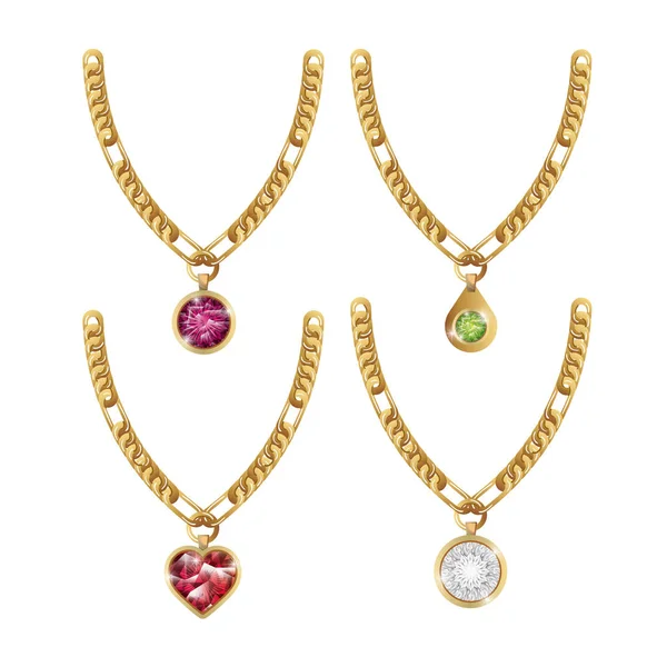 Set náhrdelník šperky gems izolované — Stockový vektor