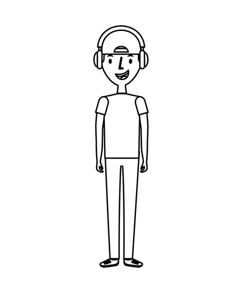 Jovem avatar personagem com áudio fone de ouvido —  Vetores de Stock