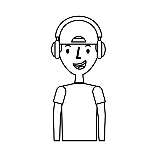Jovem avatar personagem com áudio fone de ouvido —  Vetores de Stock