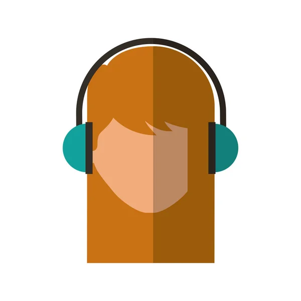 Jovem mulher avatar personagem com fone de ouvido — Vetor de Stock