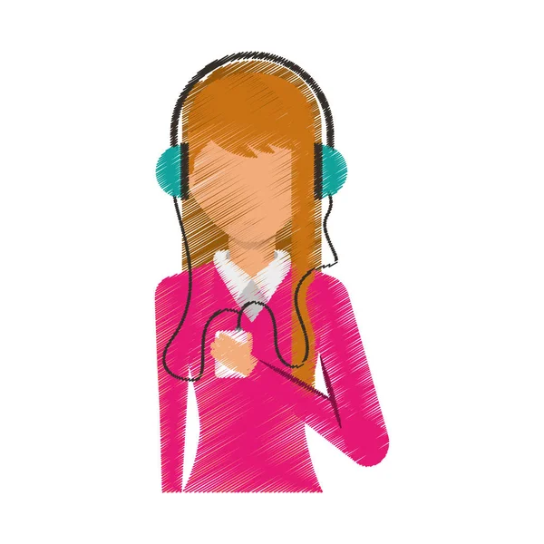 Ung kvinna avatar karaktär med hörlurar — Stock vektor