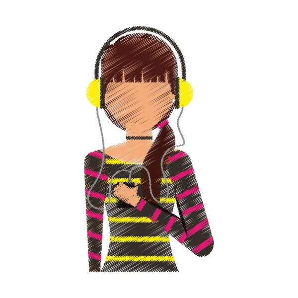 Young woman avatar character with headphone — Stock Vector