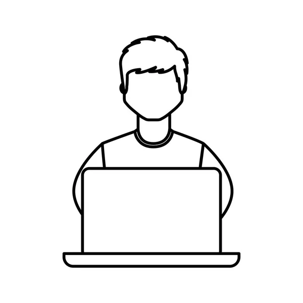 Mladý muž avatar postava s notebookem — Stockový vektor