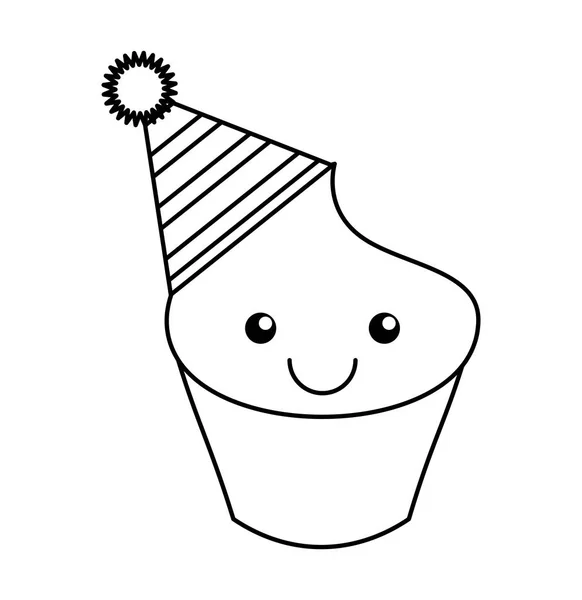 Cupcake karakter kawaii met feest hoed — Stockvector