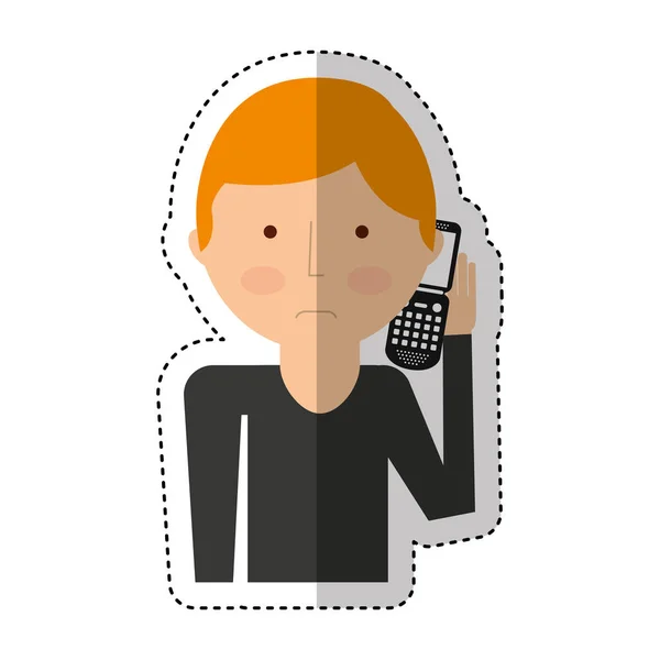 Hombre llamando con carácter de teléfono celular — Archivo Imágenes Vectoriales