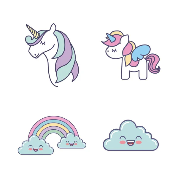 Dibujo lindo conjunto unicornios icono — Archivo Imágenes Vectoriales