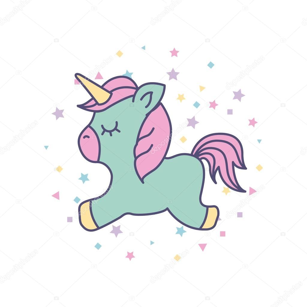 Drawing cute unicorn icon — Stock Vector © yupiramos 135598360